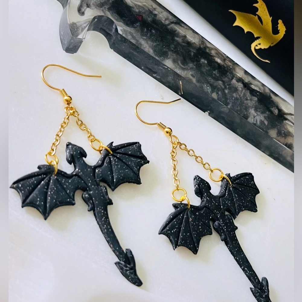 NEW Handmade Dragon Earrings - Polymer Clay Fourth Wing Tairn Inspired